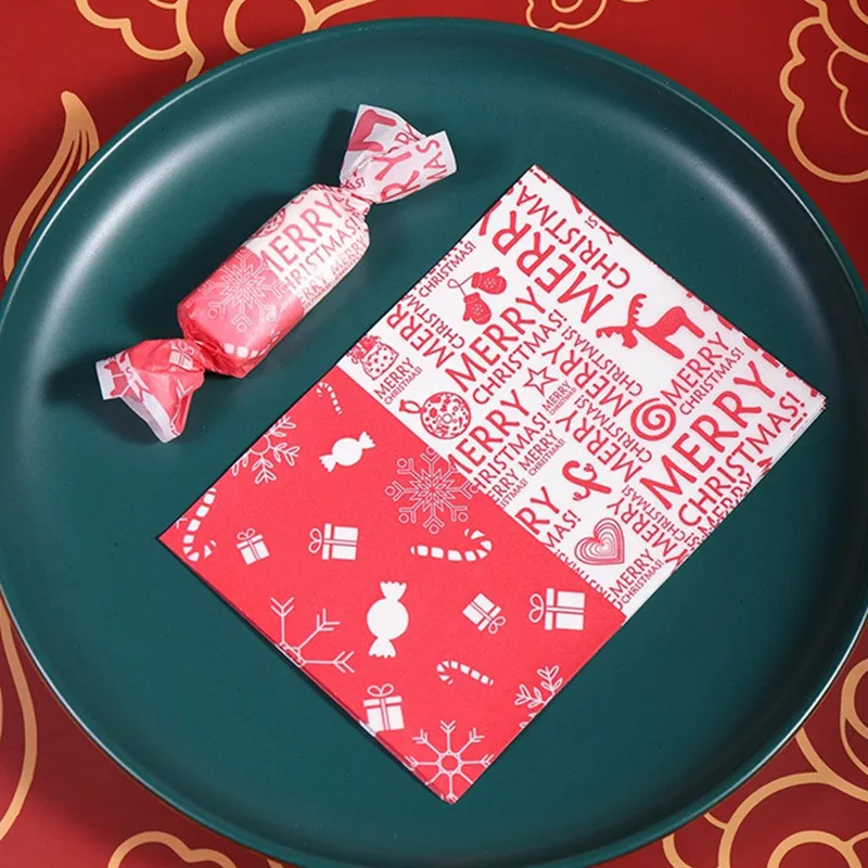 100Pcs Christmas Series Printed Handmade Nougat Candy Packaging Oil Papers Milk Taffy Wrapper Xmas Party Gift Decoration