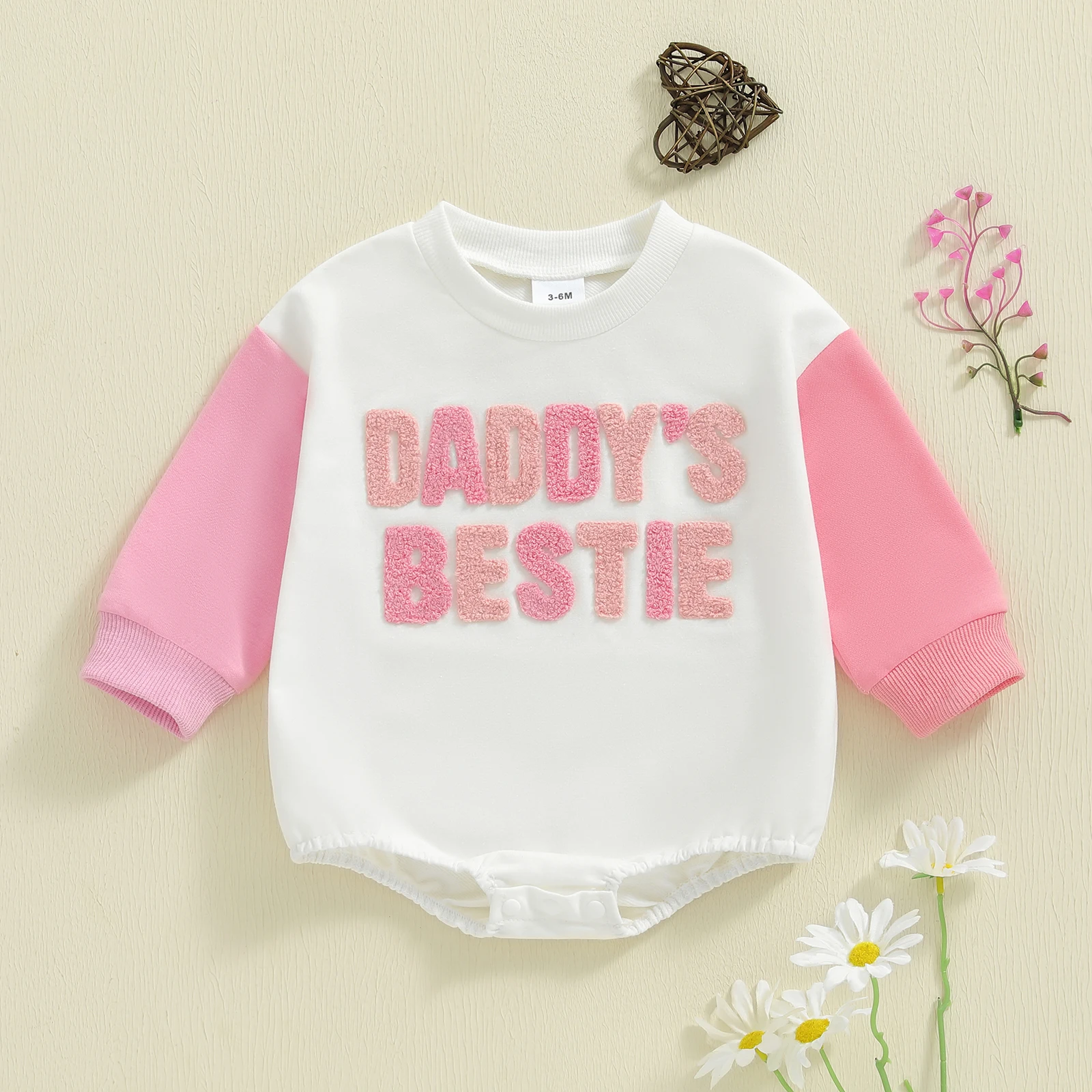 Baby Girls Sweatshirt Patchwork Romper Long Sleeve Crew Neck Embroidery Letters Bodysuit Clothes for Casual Daily