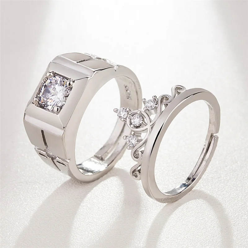 2Pcs Silber Farbe Luxus Zirkon Paar Ringe Für Frauen Für Immer Endlose Liebe, Verlobung, Hochzeit Bands Ring Valentinstag Geschenke – Detail 9