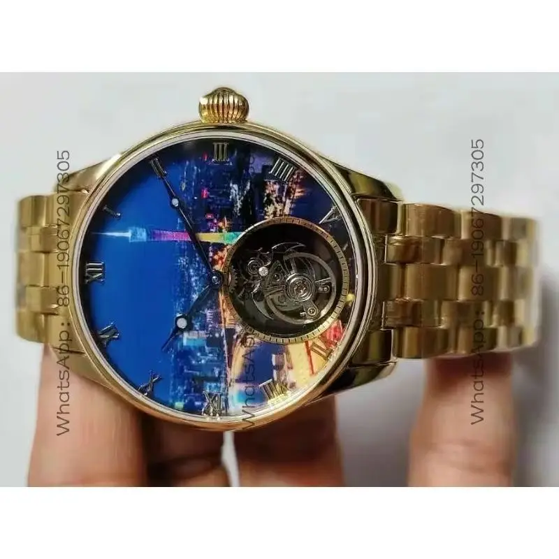 Wristwatch Pearl River Night View Manual Luminous Waterproof Mechanical Tourbillon Watch 7076