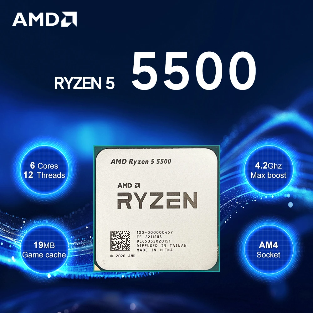 AMD Ryzen 5 5500 NEW CPU 3.6 GHz 6-Core 12-Thread R5 5500 L3=16M Socket AM4 7NM DDR4 Processor 65W but without cooler