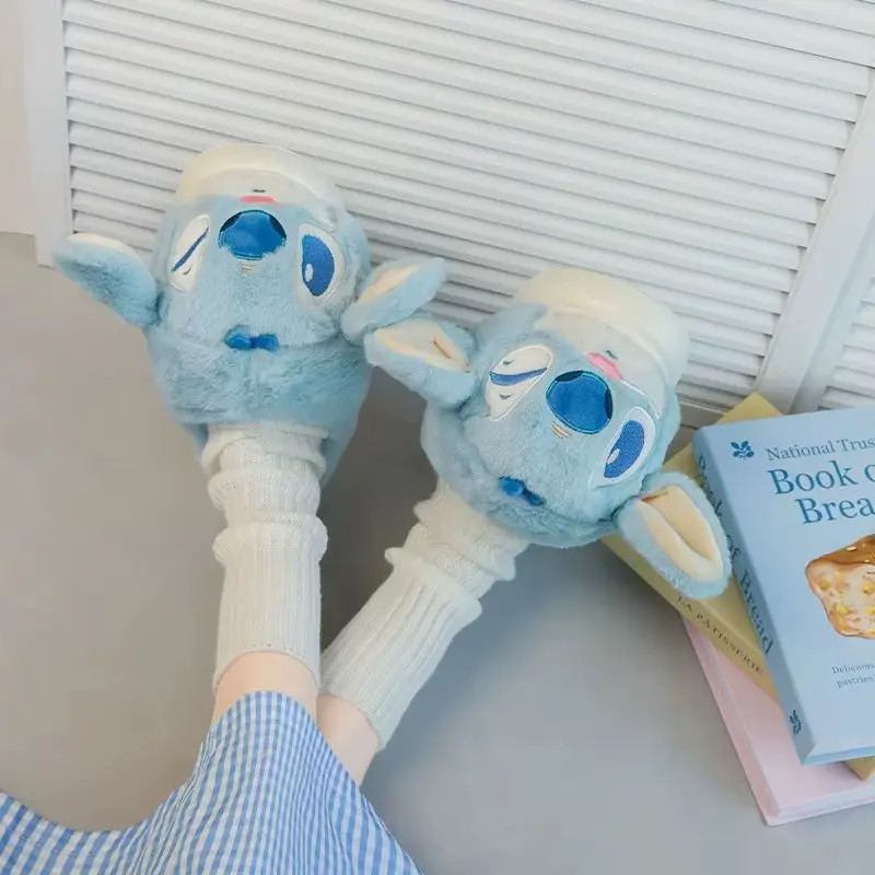 Neue Disney Cartoon Stich Plüsch Baumwolle Hausschuhe Dicke Warme Weiche Sohlen Winter Hause Hausschuhe Casual Bequeme Schuhe Geschenke
