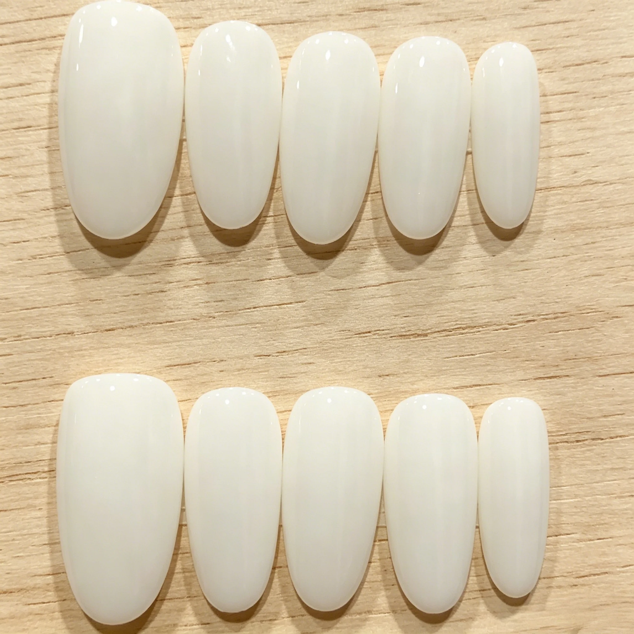 

10pcs Handmade Press On Nails Milky White Solid Color Almond Shape False Nails Reusable Glossy Fake Nails For Women&Girl Nail