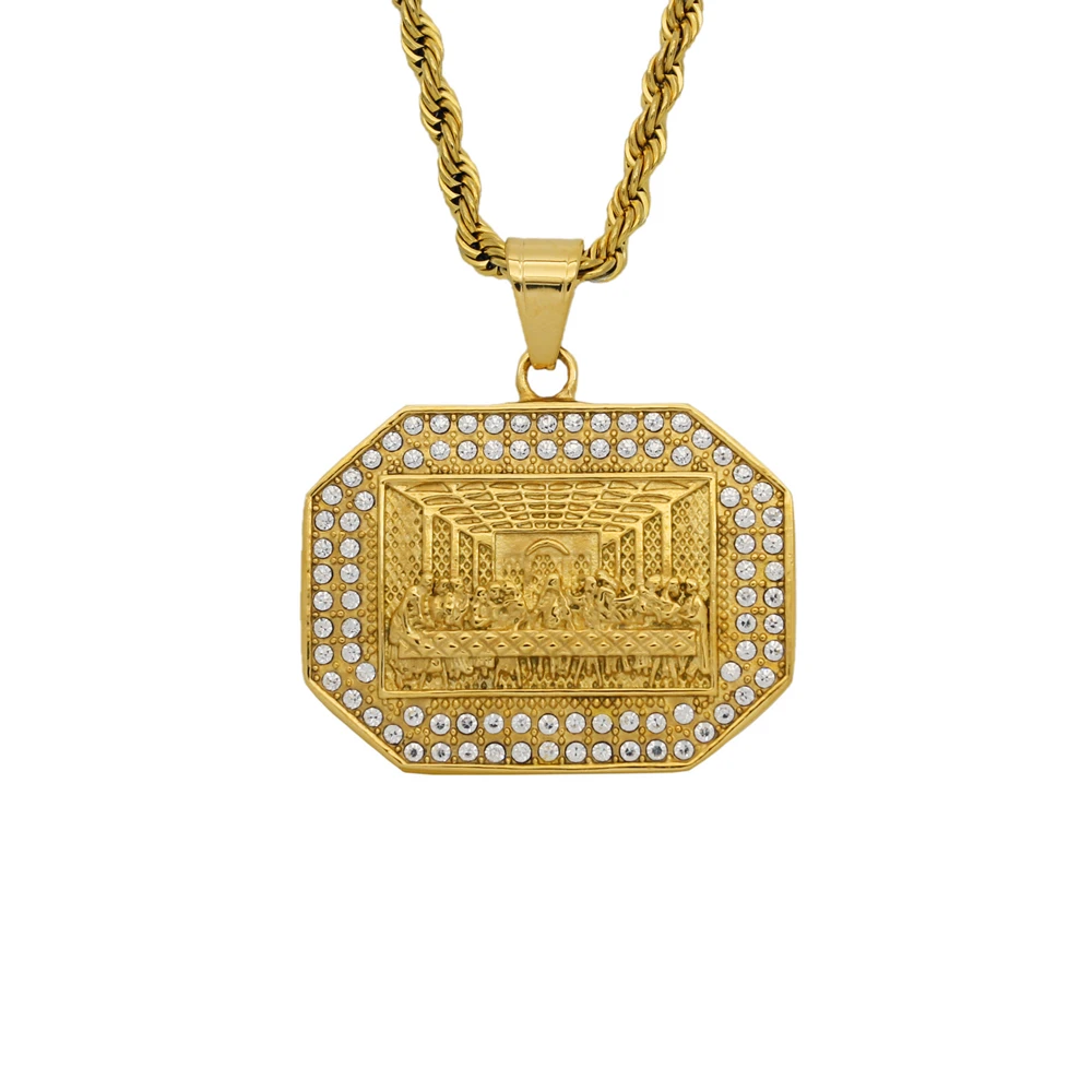 Hiphop gold color Last Dinner Pendant Necklace Ornament 316L stainless steel Pendants Party Jewelry for Men Women