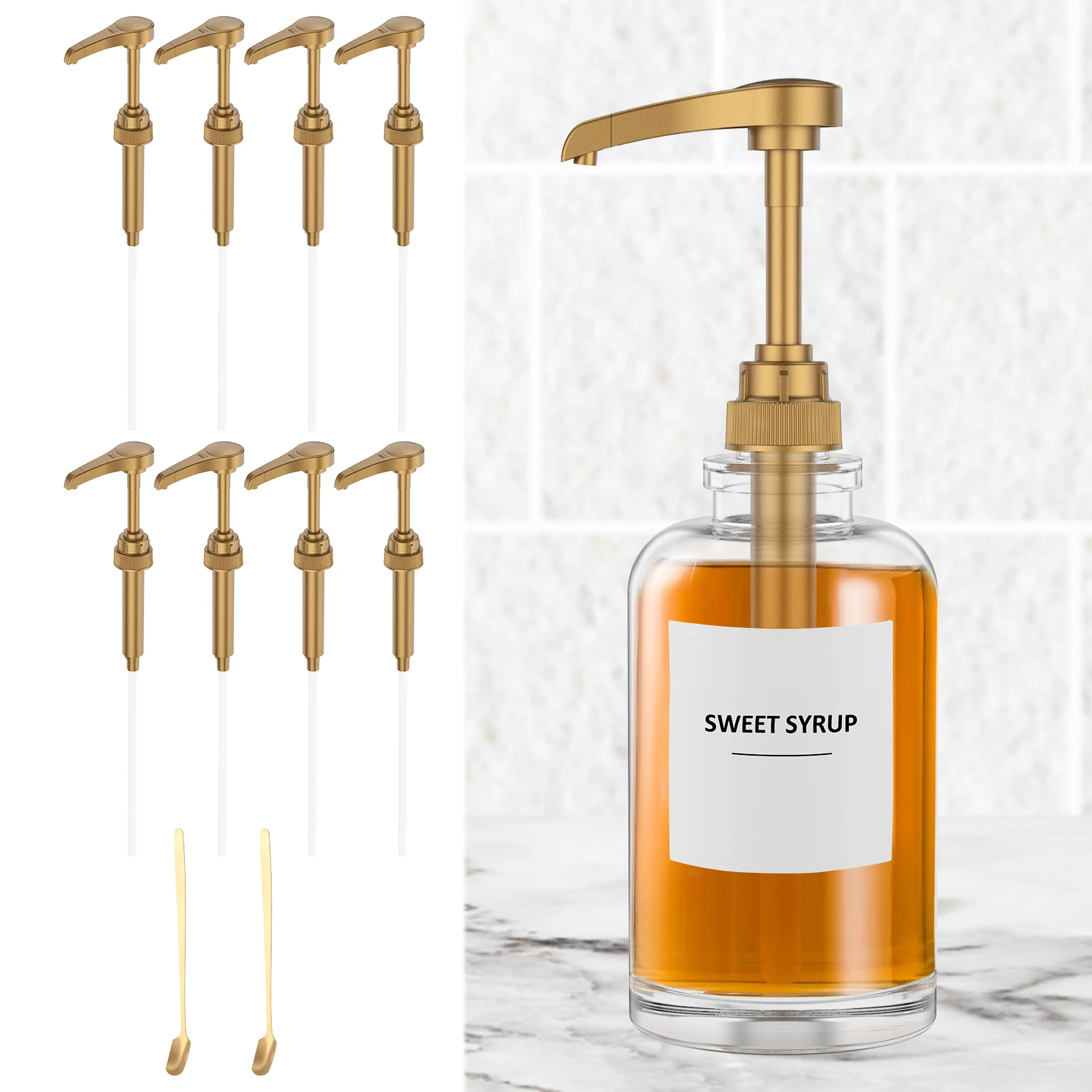 Coffee Syrup Pump Dispenser 8 Pack of Syrup Pump for 750ml/25.4 oz Syrup Bottle Pumps for Coffee Syrup Bottle Liquid Dispenser
