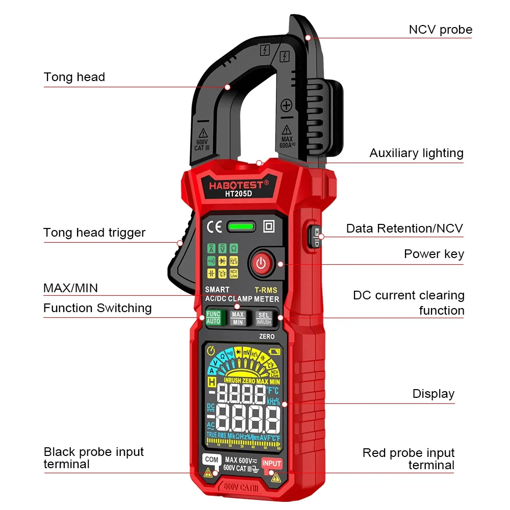 New Generation Smart Digital Clamp Meter DC/AC Current 600A True-RMS Multimeter Ammeter Voltage Temperature Capacitance Tester