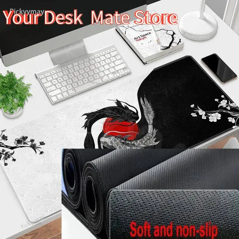 Fish Koi Gaming Mousepads Desk Rug Gamer Mousepad Large Mouse Mat Desk Pads Keyboard Mats Design Mouse Pad Black And White