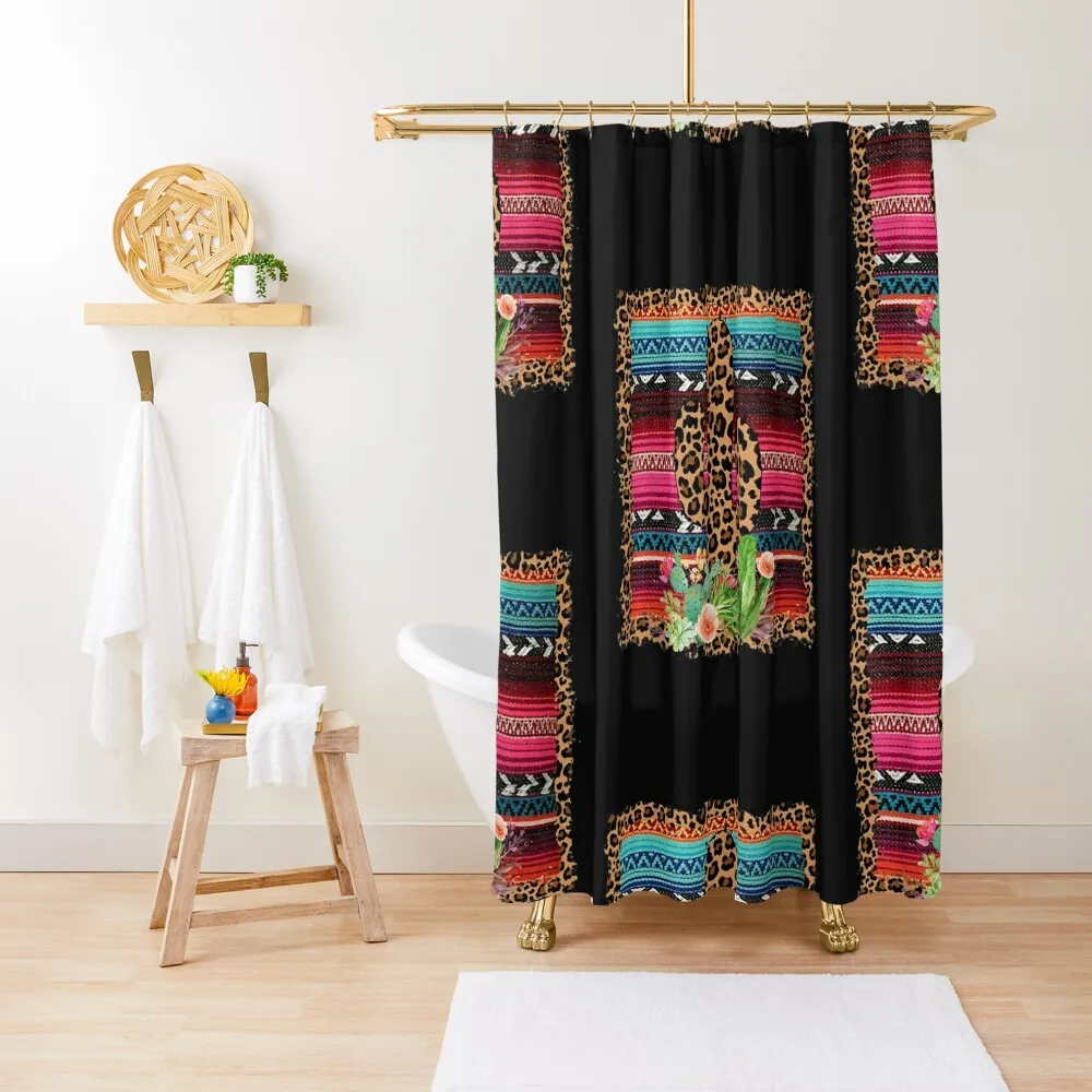 

Western Serape Leopard Cactus Cowgirl Horse Girl Shower Curtain For Bathrooms With Beautiful Designs Funny Shower Curtain