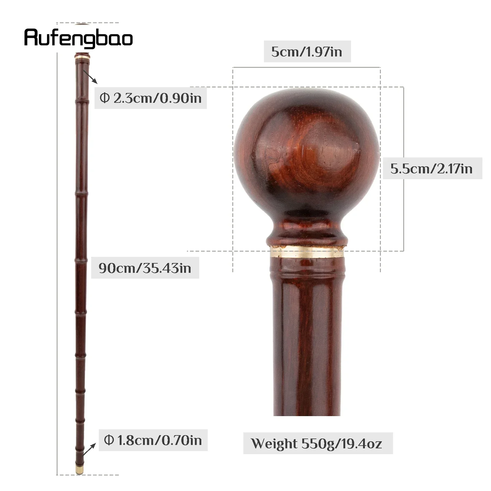 Red Round Wooden Bamboo Walking Stick Decorative Cospaly Party Wood Cane Halloween Mace Wand Crosier 90cm Performance Stage Cane