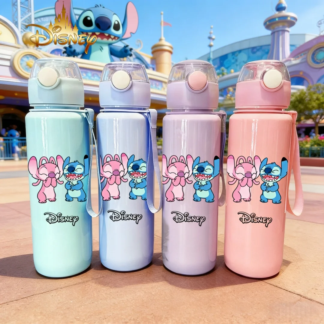 

Официально лицензированная Disney бутылка для воды с Стичем и Энджелом, 3D-печать, новая откидная крышка с кнопкой, милый и забавный дизайн, многоразовая.