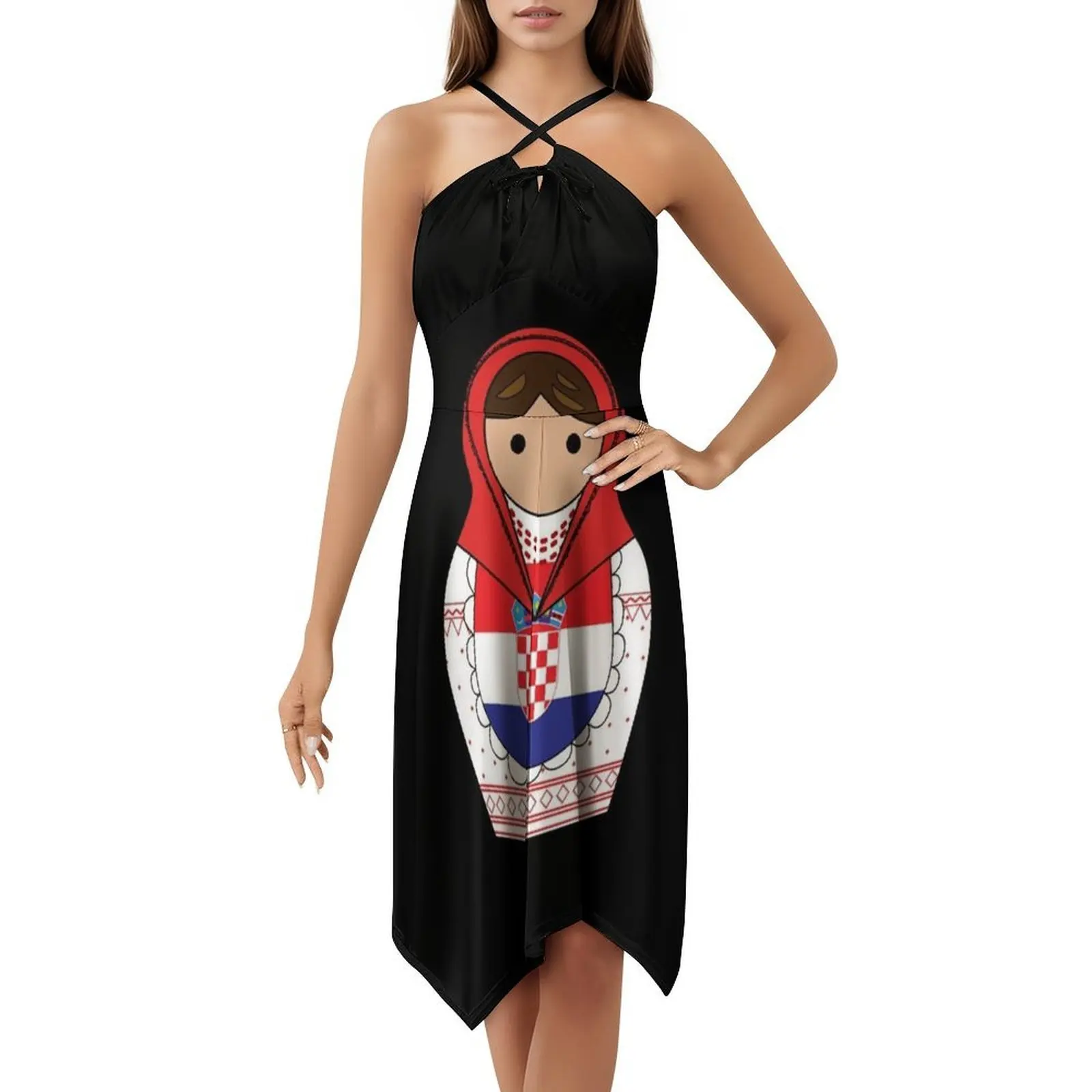 Vestido tipo bata Floral con pegatina de Matroska de Croacia para mujer, vestido informal de primavera y verano para fiesta, vestido Matroska de Croacia