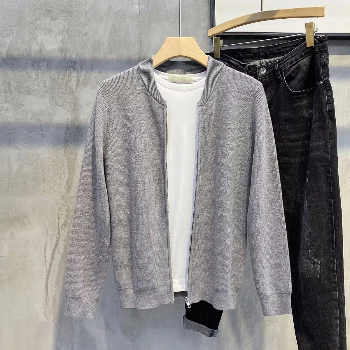 

Облегающий вязаный свитер на молнии с бейсбольным воротником для мужчин, повседневная одежда, верхняя одежда, модная корейская сезонная одежда на весну и осень