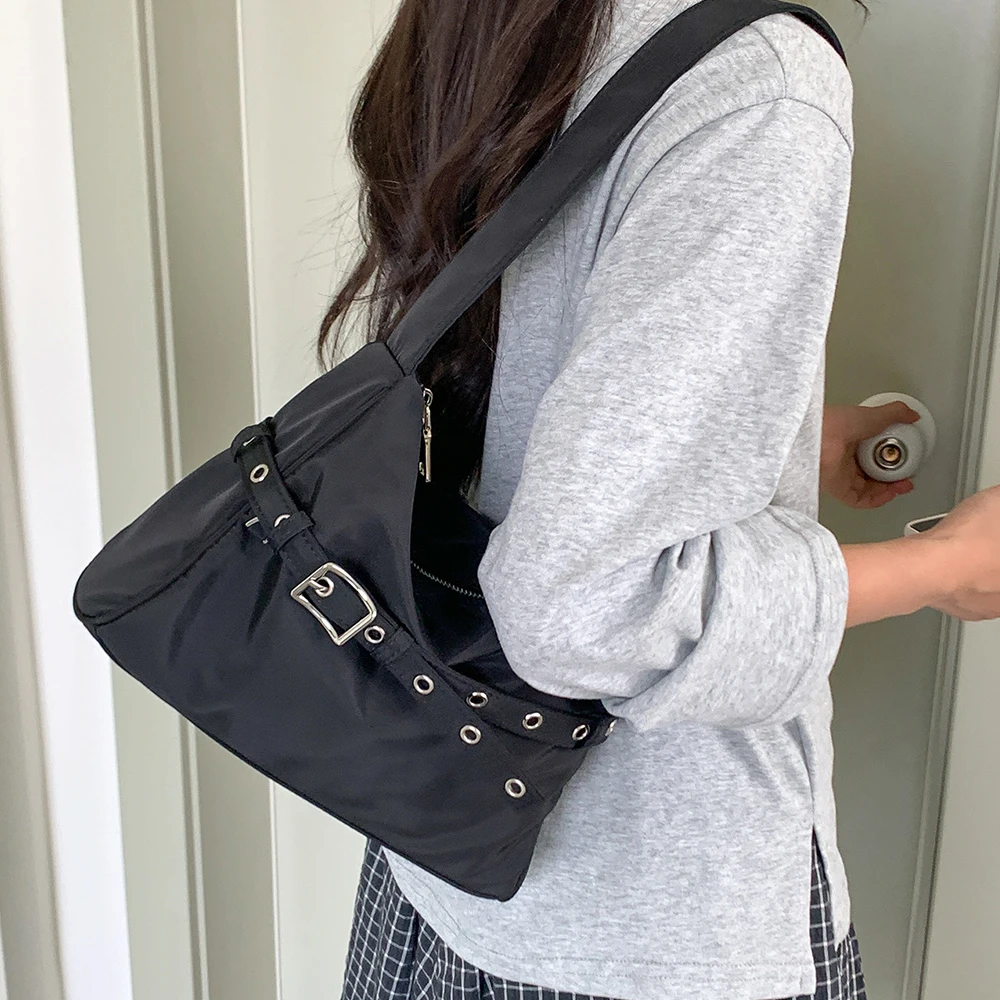

Fashion Belt Decoration Armpit Bags for Women Handbags Casual Nylon Shoulder Bag Female Designer Shopper Tote Purse Underarm Bag