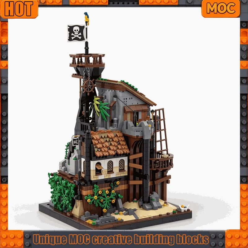 2746PCS Pirate Island Hideout Tower Model Building Blocks Custom Puzzle Ocean Adventure Scene Display Stand Gift For Collectors