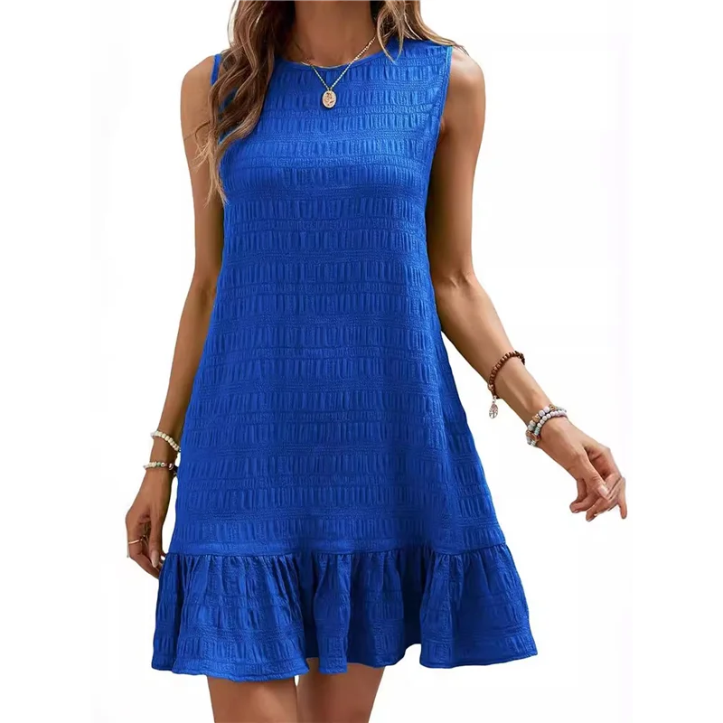 ABP-Vestito da donna senza maniche con orlo arricciato, girocollo, grembiule casual, mini abiti estivi