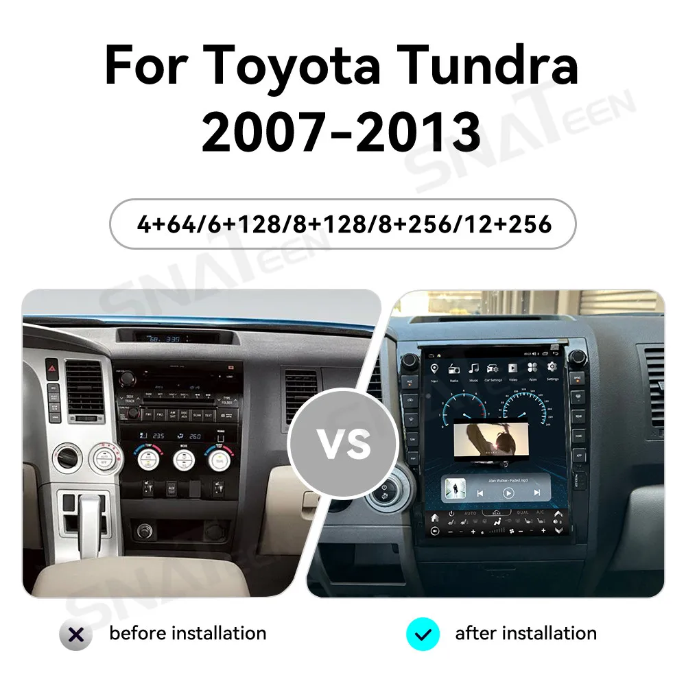 12.3 Inch HD Large Screen Android 14 Car Radio with Wireless CarPlay GPS For Toyota Tundra 2007-2013 Multifunction Navigation