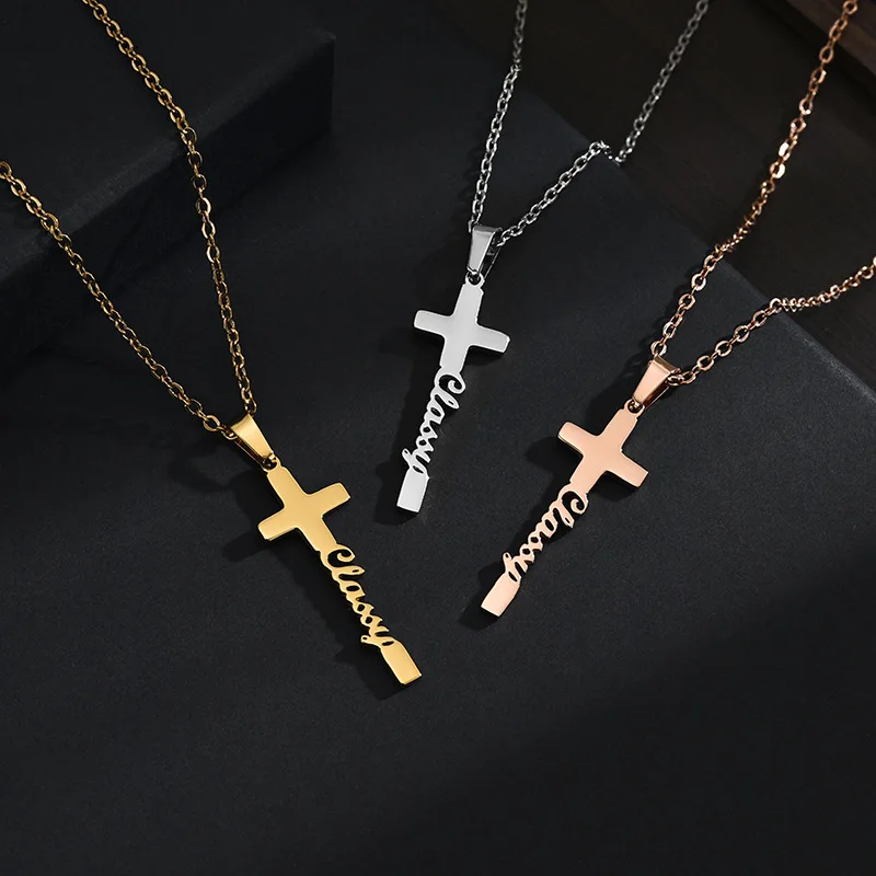 

2025 Fashion cross name tricolor necklace stainless steel pendant valentine's day gift girlfriend Jewelry gifts