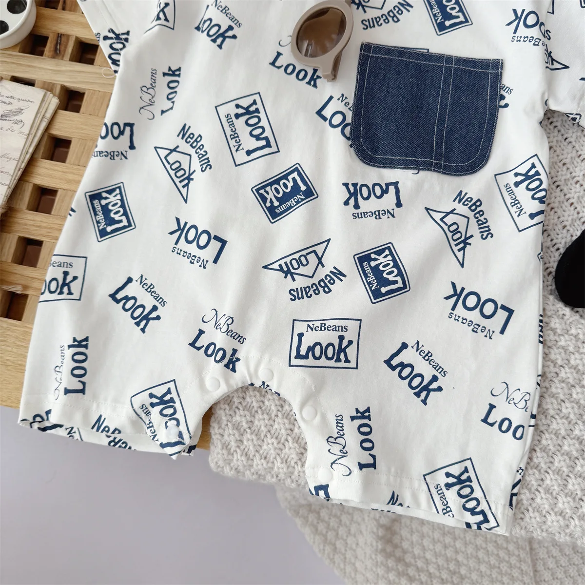 ZOETOPKID Baby-Strampler mit Mütze aus Baumwolle für den Sommer, für Neugeborene, Jungen und Mädchen, kurzärmelige, dünne Kletterkleidung für Kleinkinder – Detail 5