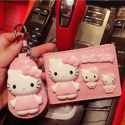 Sanrio Kawaii Hellokitty Key Case Driver's License Leather Case Bag Motor Vehicle Driving License Two In One Toys For Girl Gifts