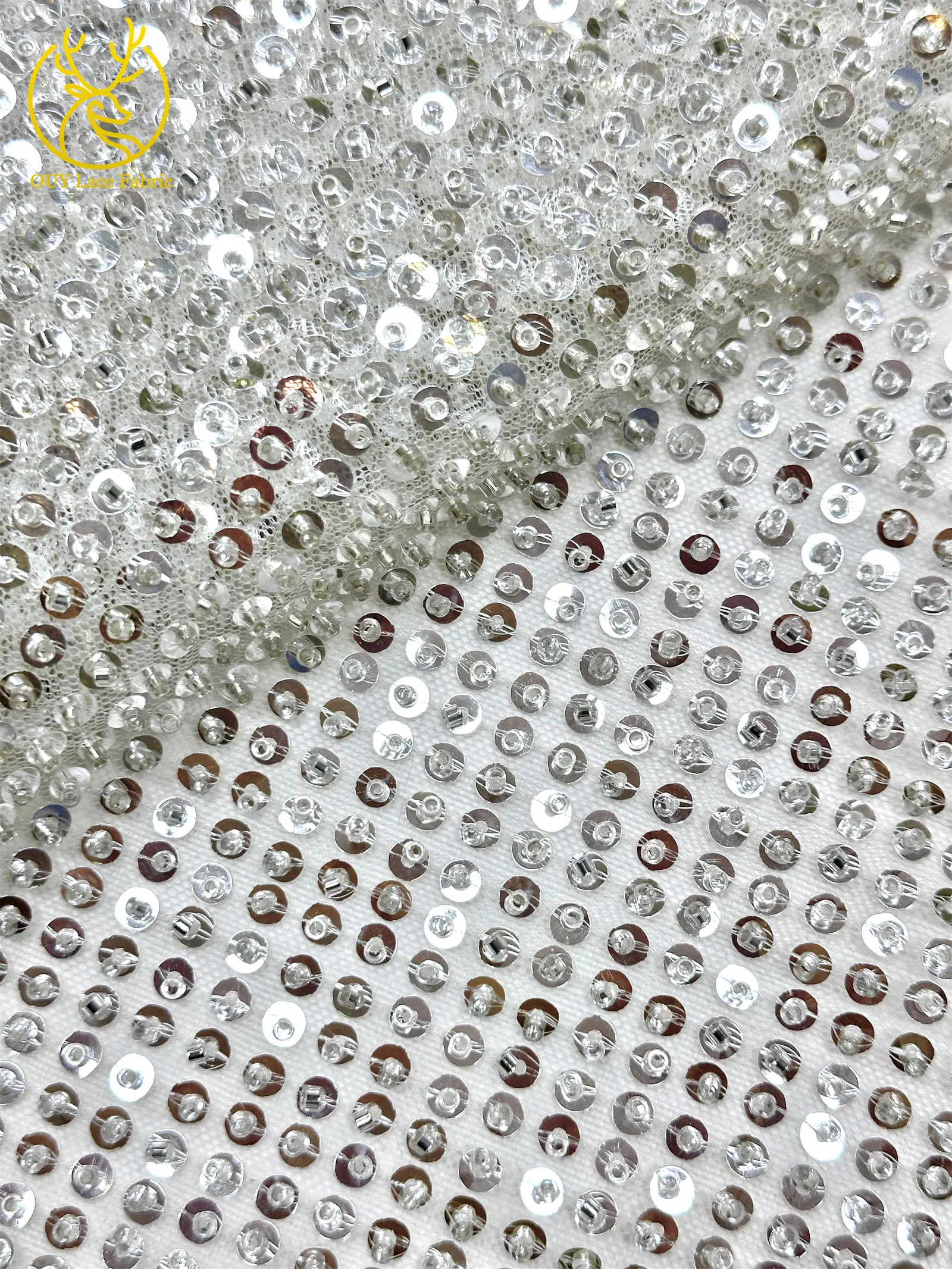 Eleganter französischer Mesh-Tüll-Spitzenstoff 2026 Nigerianischer vollständig perlenbesetzter runder Pailletten-Spitzenstoff für luxuriöse Abendkleider und Hochzeitsfeiern – Detail 10
