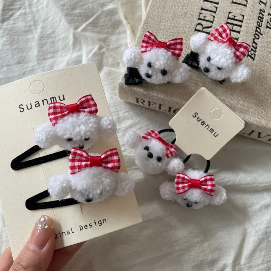

Toddler Girls Dog Hair Tie Hairpin Hair TieAutumn and Winter Korean Cartoon Cute Plush Cute Bow Puppy Hairpin Kids Hairband ZX07