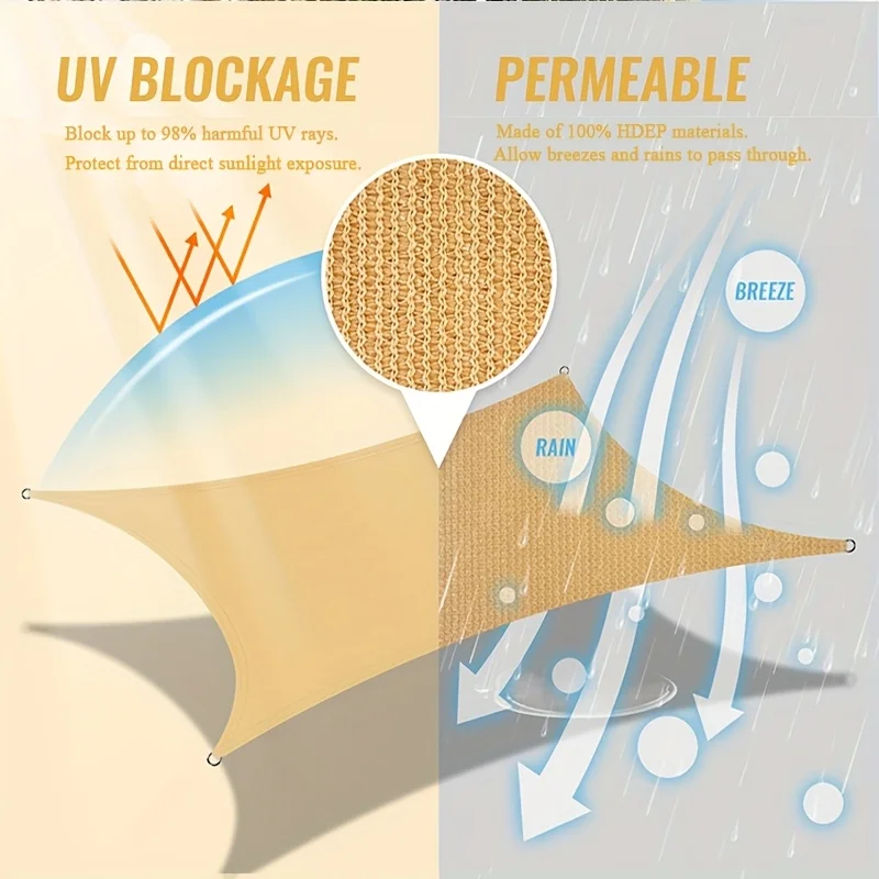 10x10ft Sun Shade Sail Square Canopy Cloth Fabric Screen, Shade Net, Water and Air Permeable & UV Resistant, Heavy Duty, Carport Patio Outdoor