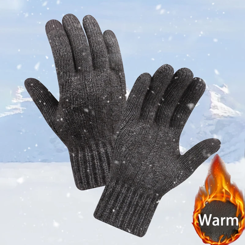 2026 Winter Touch Screen Knitted Warm Glove Outdoor Anti Slip Cycling Driving Cold Proof Five Finger Glove Fashion Solid Glove