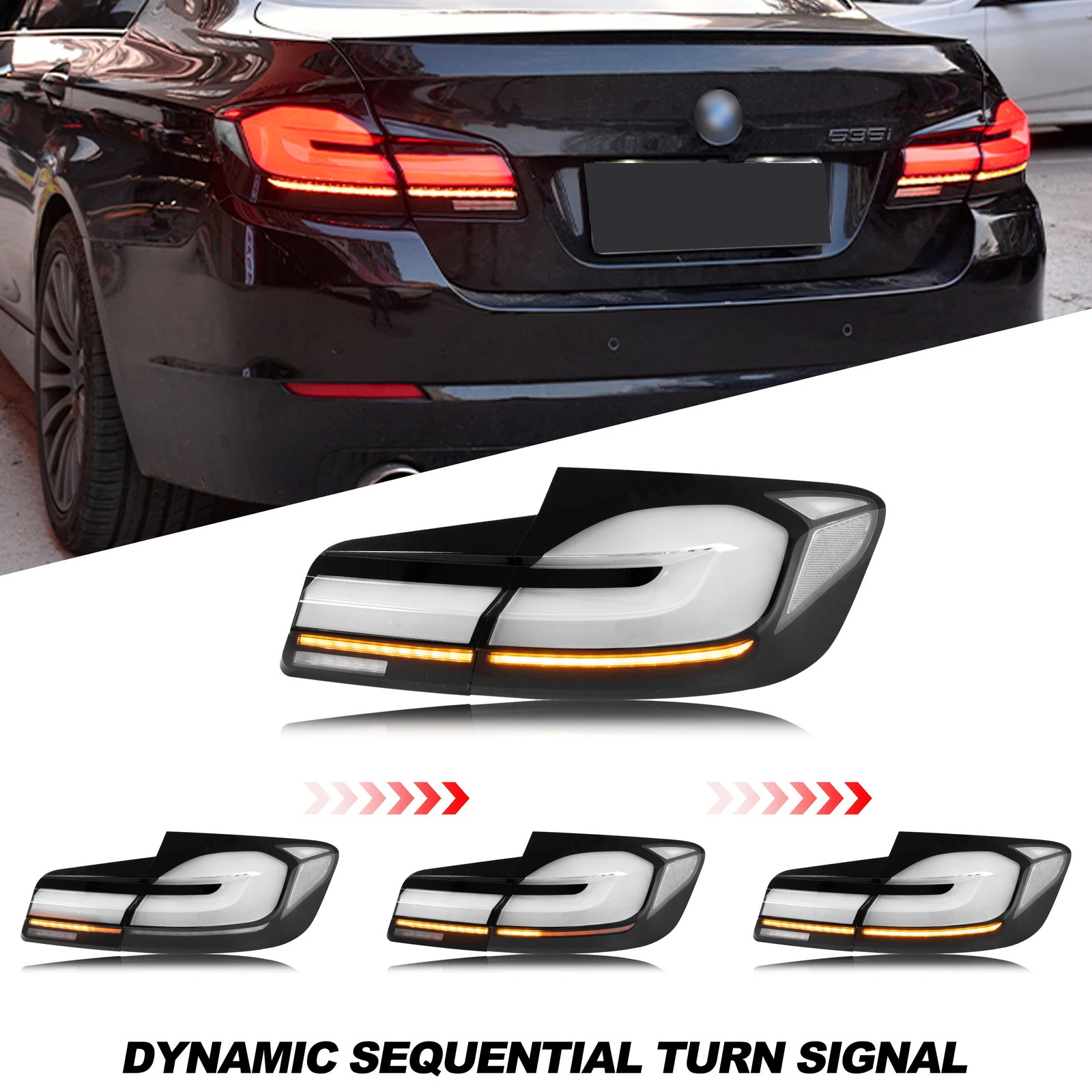 Gruppo luci posteriori a LED RGB per BMW F10 M5 Serie 5 Berlina 2009-2016 Lampeggiante sequenziale Animazione dinamica Gruppo lampade posteriori