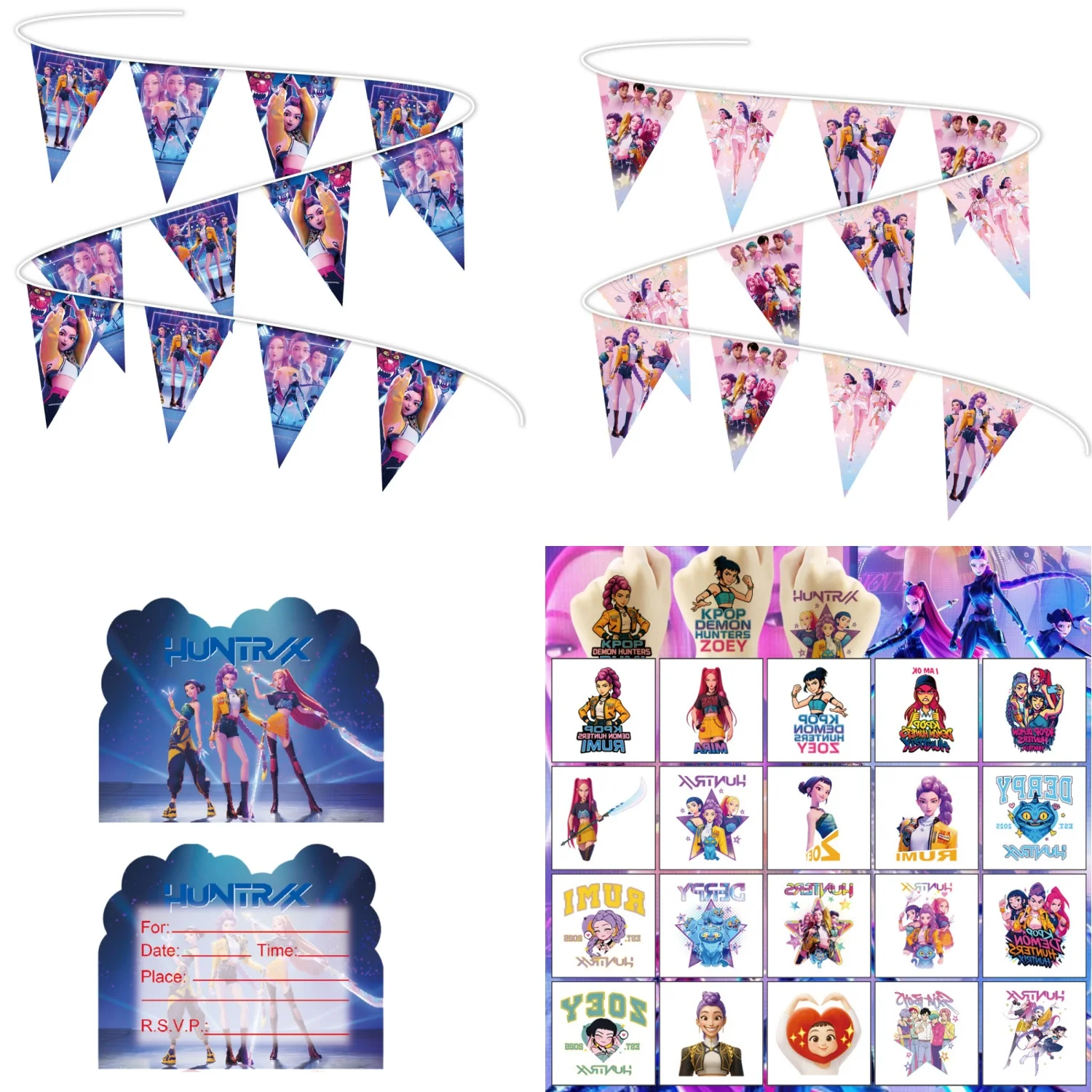

Kpop Demon Hunter Birthday Flags Party Banner Decoration Water Bottle Stickers Kpop Demon Hunters Kids DIY Party Favors Supplies