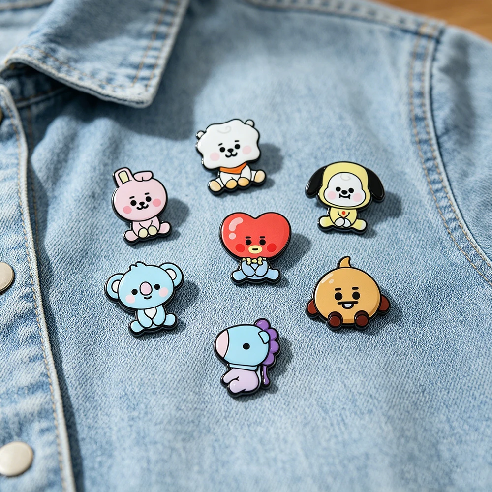 7 Pcs BT21 Creative Personality Badge Clothes Brooch Cartoon Cute Boys Girls Schoolbag Decoration image 3