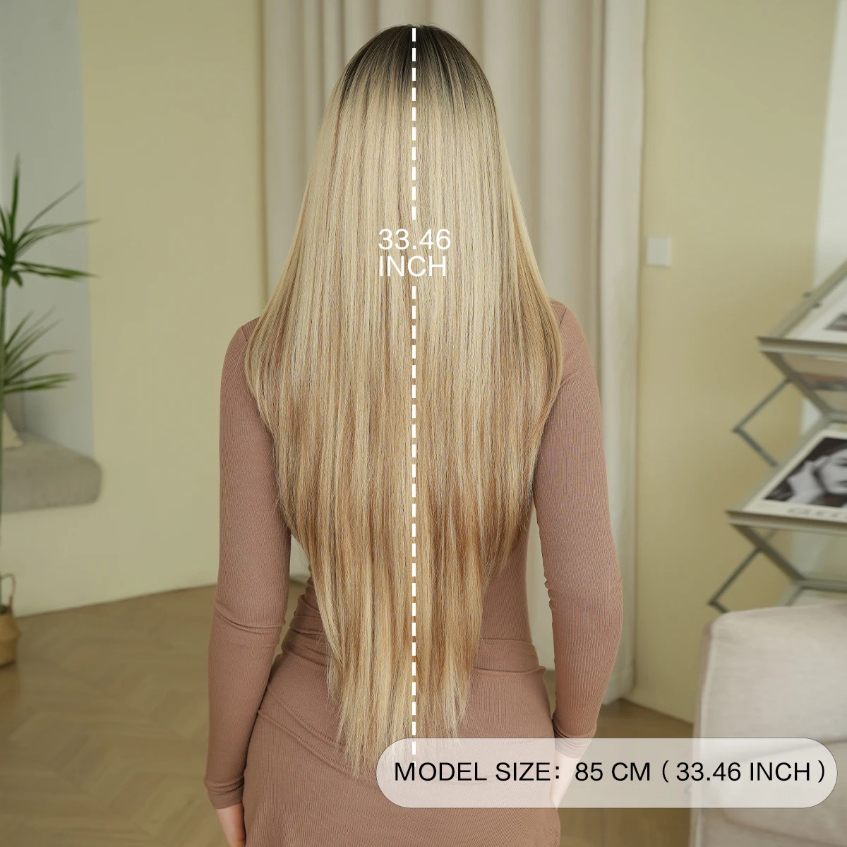 7JHH WIGS Long Straight Layered Champagne Wig for Women Synthetic Modest Fashion Wear and Go Blonde Wigs with Dark Roots - view 4