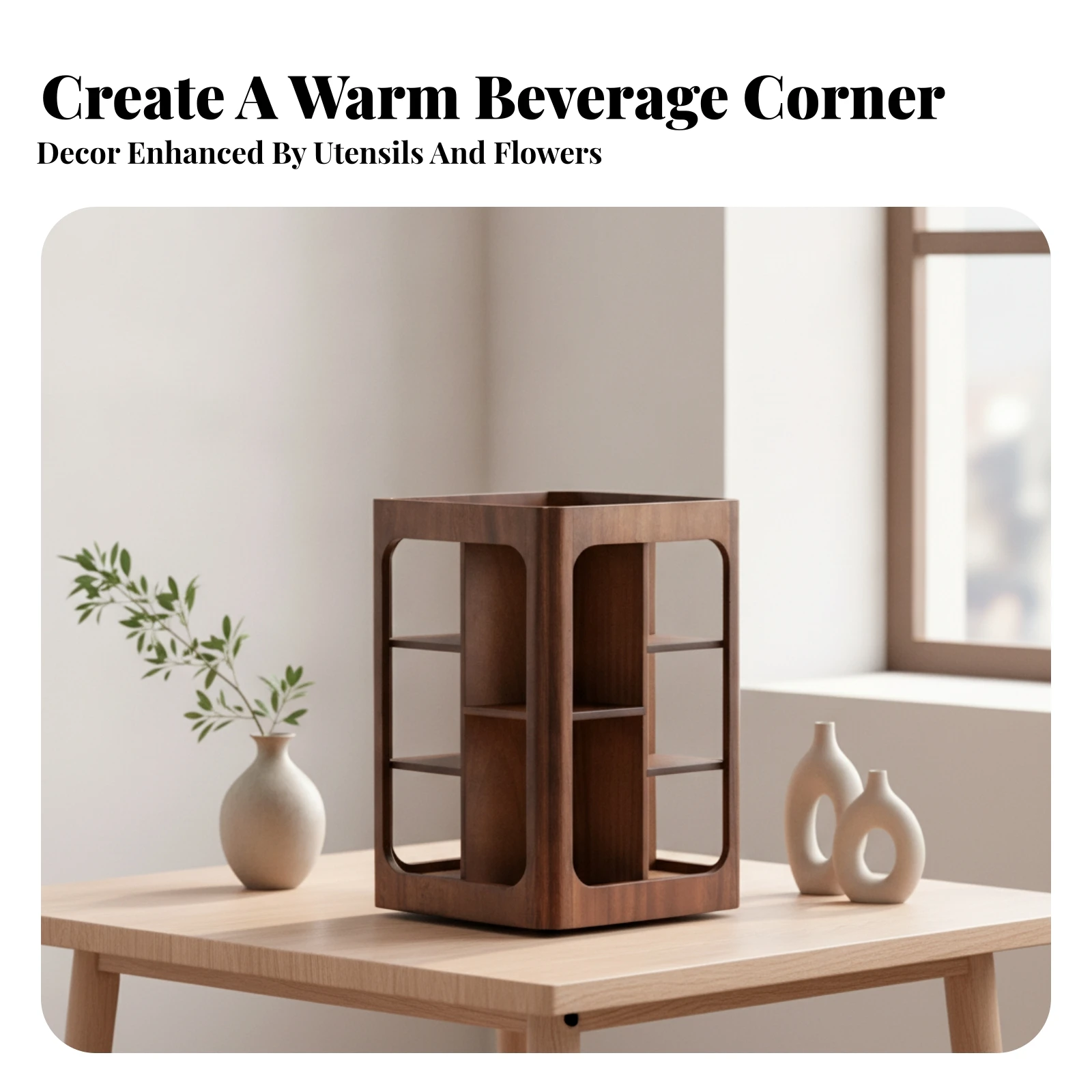 Desktop Display Shelf Walnut Wood Rotating Storage Rack Display Shelf Organizer Multiple Compartments