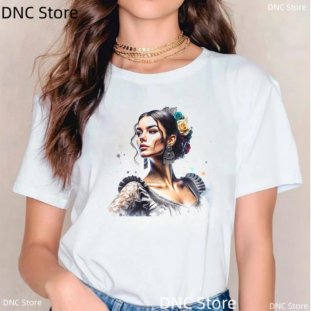 Flamenco ballerino stampa grafica Femme T Shirt danza arte appassionato T-Shirt donna tendenza moda retrò Tshirt estate donna top