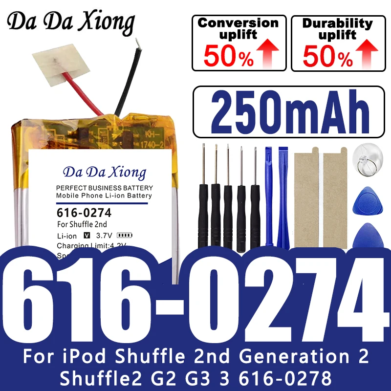 

616-0274 616-0278 Battery For iPod Shuffle 2 Generation Shuffle 2nd G2 1GB, G3 MP3 AHB332222W 9A24304-0067 + Free Tools