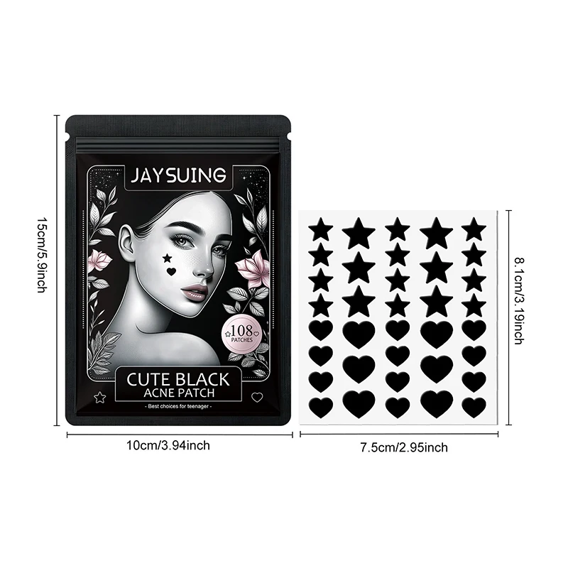 108 pezzi a forma di stella e a forma di cuore carino cerotto nero per l'acne riparazione viso sbiadimento brufoli per l'acne teste chiuse