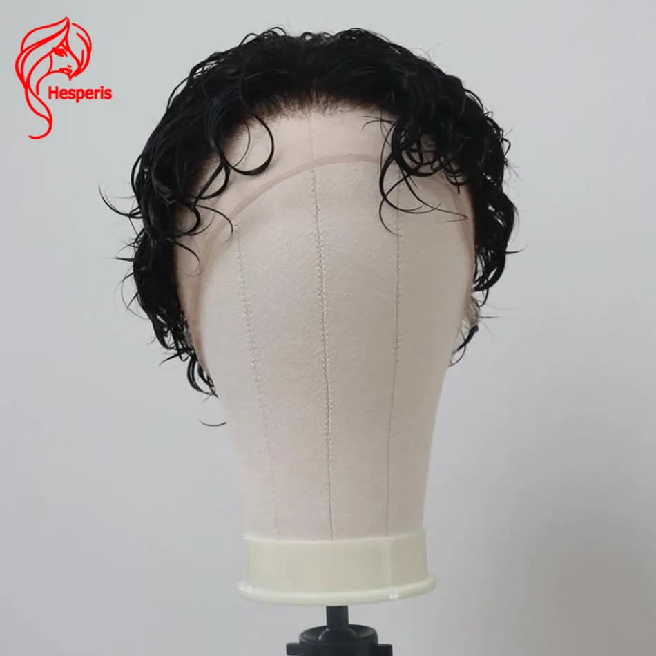 

Hesperis Wavy Pre Cut Full Lace Wig For Men Short Pixie Transparent Lace Male Wigs Hair Toupee Replacement Mens Hair Wigs
