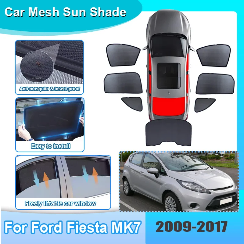 

Car Sunshade For Ford Fiesta MK7 MK6 Mark VI B299 5-door Hatchback 2009-2017 Visor Mesh Anti-UV Window Sunshade Car Accessories