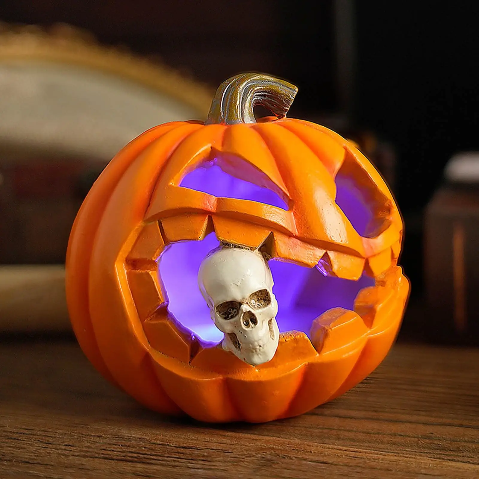 

Resin Halloween Pumpkin Lamp Skeleton Glowing Decor Light Up Ghost Spooky Skull Pumpkin Ornaments Portable Halloween Decor