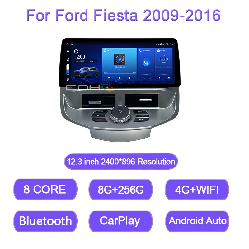 12,3 Zoll Für Ford Fiesta MK6 MK7 2009-2016 8-Core 8G + 256G Auto multimedia-Player Android 14 Stereo Empfänger Radio WIFI GPS 4G
