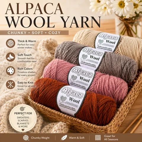 10pcs/1000g Alpaca Wool Yarn, Handmade Casual Knitting Material, Thick Knitting Yarn for Crochet, Soft Textured Yarn Suitable for Scarves, Hats, Sweaters and DIY Projects, Handmade Knitting Gifts for Friends