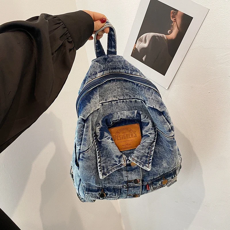 Casual denim rugzakken met grote capaciteit Hoge kwaliteit persoonlijkheid Gevoel voor luxe Super coole rugzakken voor dames 2024 Mode Nieuw