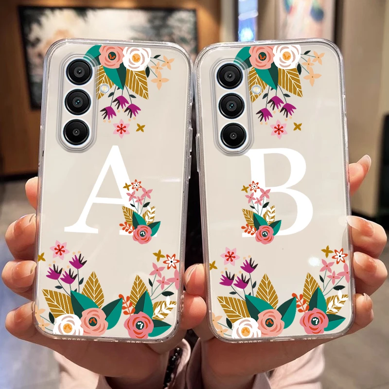 For Samsung Galaxy A15 4G A15 5G Phone Case Art Flower Letter Fashion A B C For Samsung Galaxy A15 Shockproof Transparent Shells