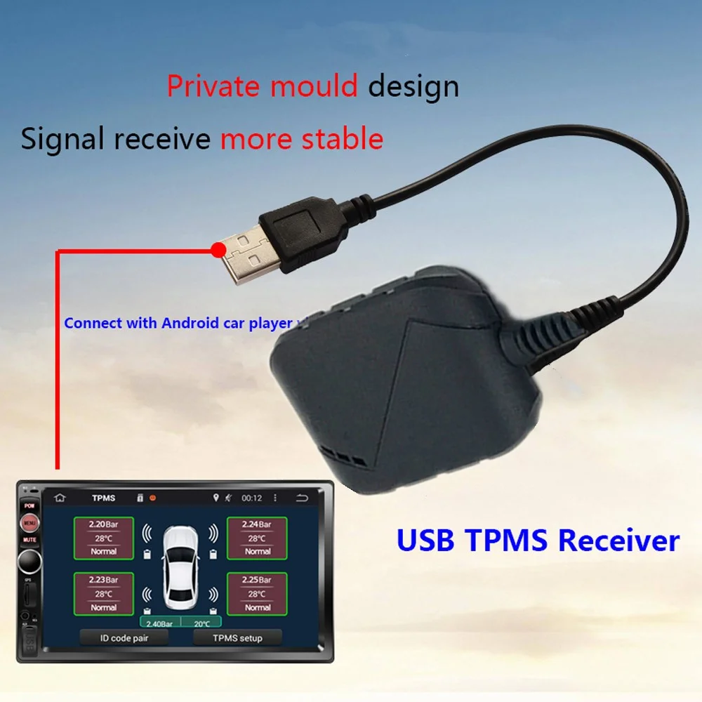 

USB Android Navigation Tire Pressure Monitoring Alarm System Wireless Digital Transmission TPMS Sensor