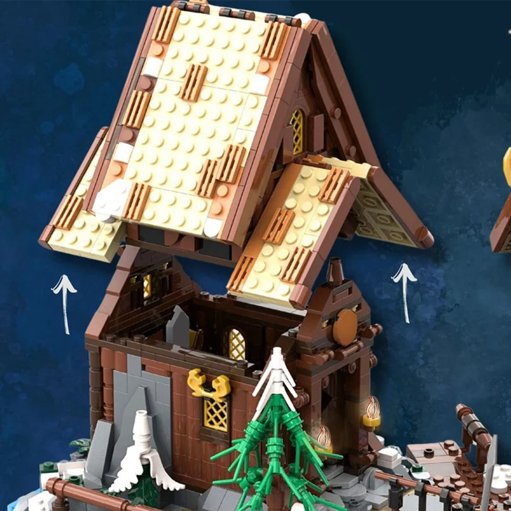 Viking Village Building Blocks,Nordic Longship Fortress Model Kit สําหรับผู้ใหญ่ยุคกลางไม้บ้าน DIY อิฐสะสมของขวัญ