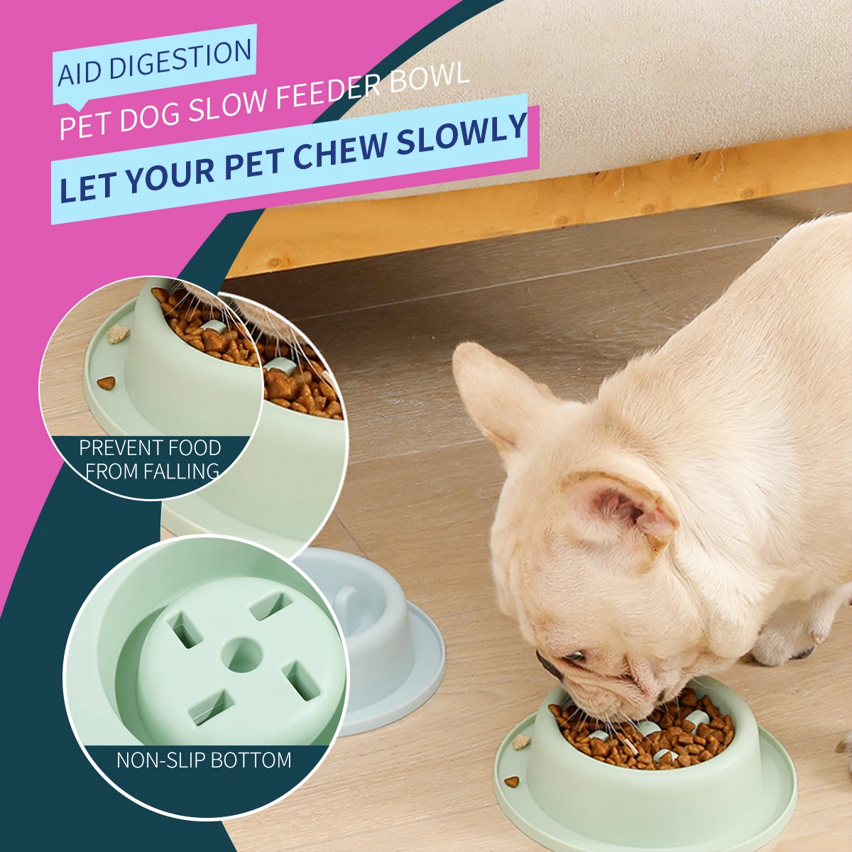 1pc Pet Dogs and Cats Slow Food Bowl Puzzle Non-Choking Non-Slip Slow Feeder Plastic Plate Bowl Pet Feeding Bowl