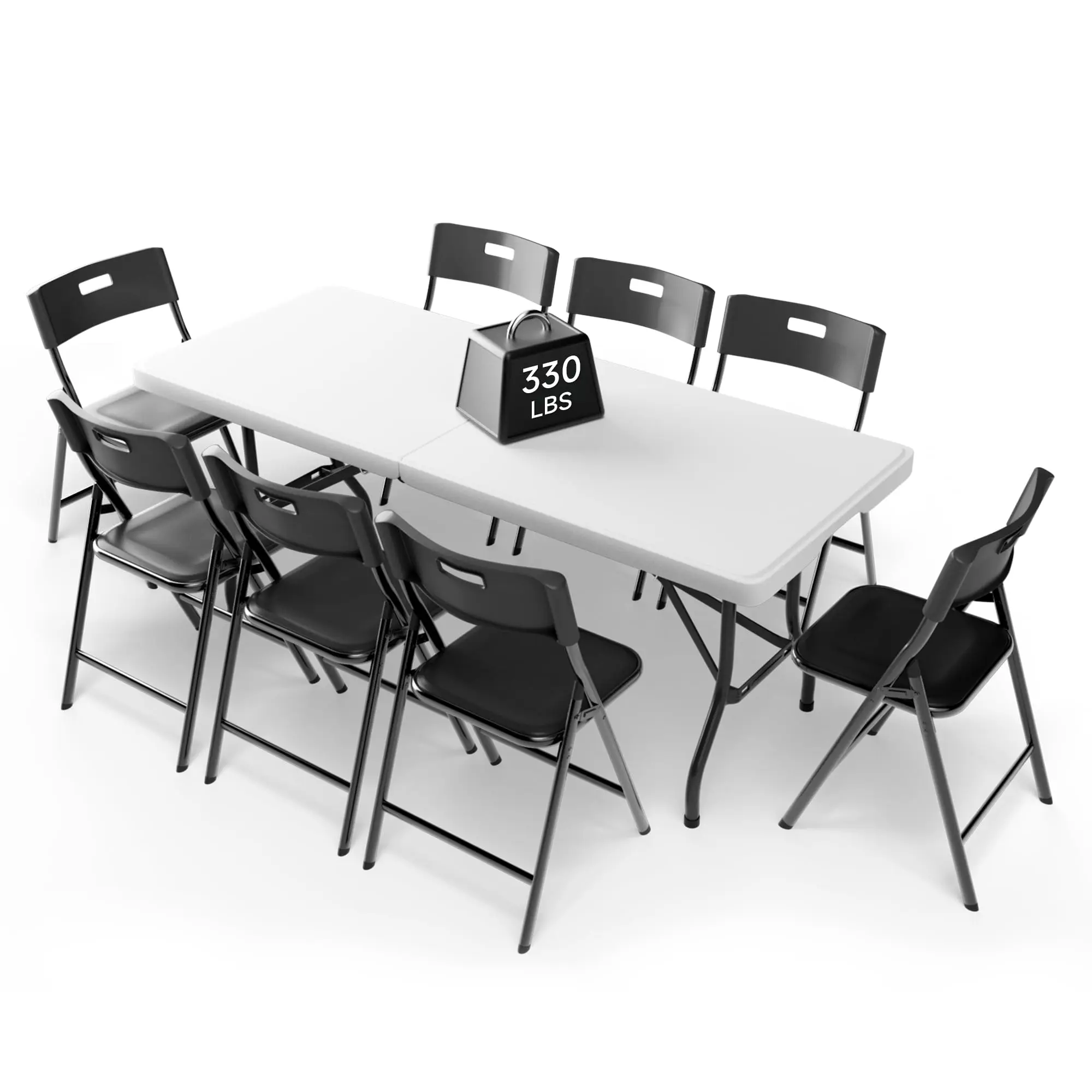 6FT Folding Table Set with 8 Folding Chairs, Heavy Duty 330 lbs Table & 330 lbs Chairs, Portable Folding Furniture