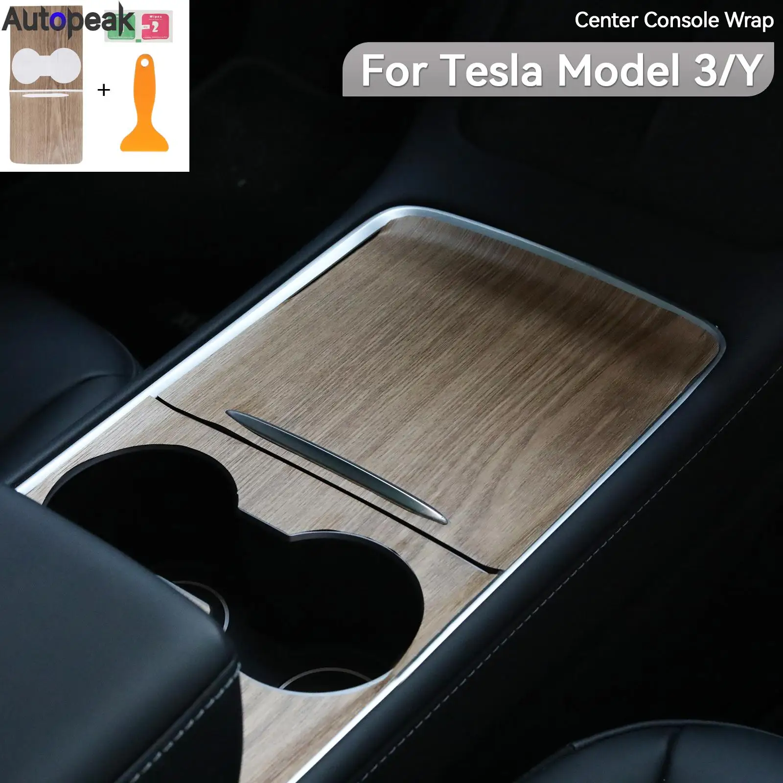 Kit di copertura protettiva per pannello avvolgente di controllo centrale con motivo a venature del legno per Tesla Model Y 3 2021-2023 adesivo per