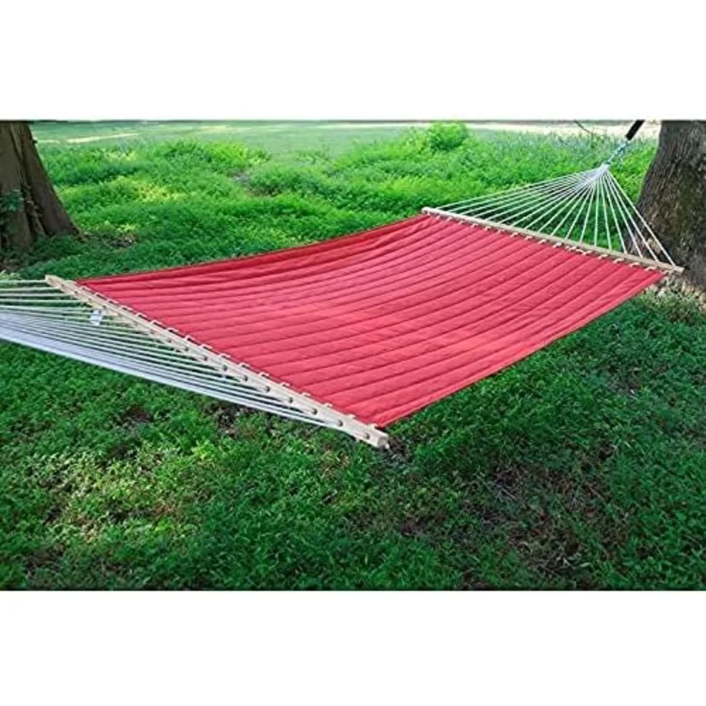 Living Large 13 ft. Red Polyester Quilted Hammock with Free Extension Chains & Tree Hooks, Designed in The USA