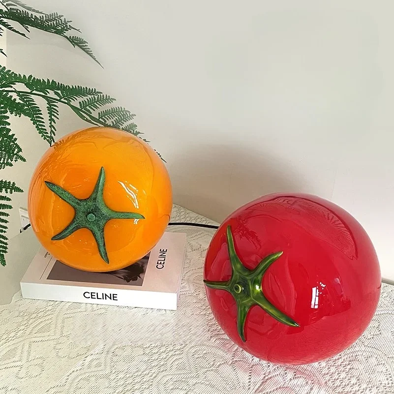 Modern Tomato Glass Table Lamp Home Decor Nightlight Bedroom Bedside Atmosphere Light Tomato Lamp Gift Ornaments Night Stand