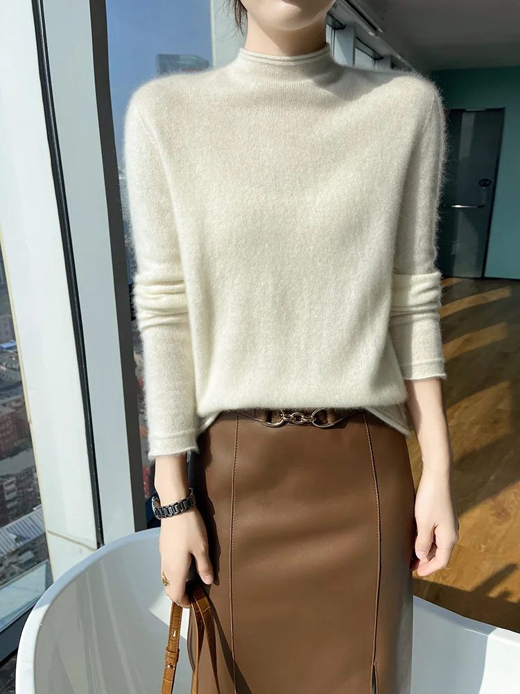 

MEELEX Women Half High Collar 100% Cashmere Sweater Autumn Winter Basic Warm Pullover Classic Woman Knitted Shirt Soft Top